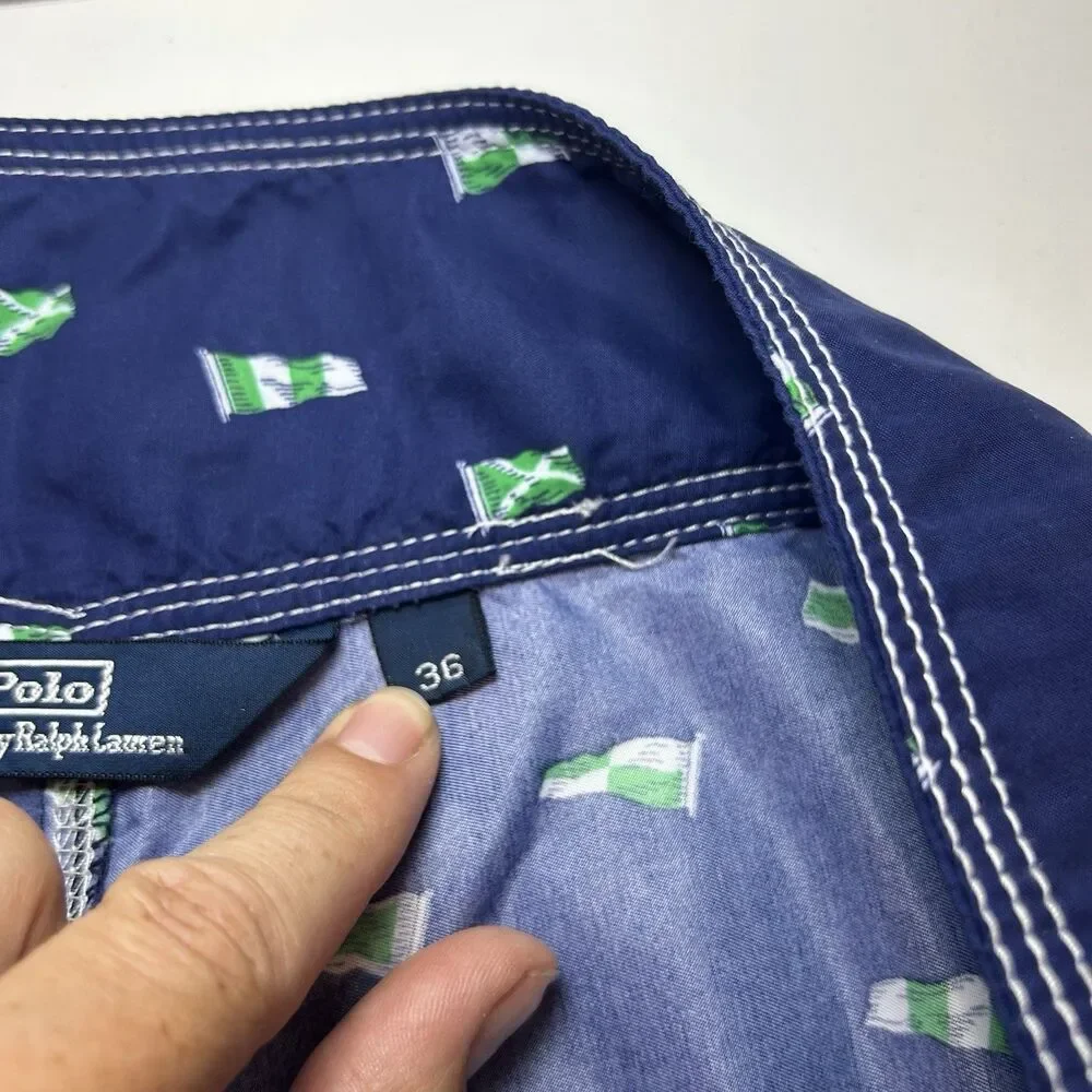 Polo Ralph Lauren Mens Size 36 Nautical Print Blue Green Swim Trunks BoardShorts